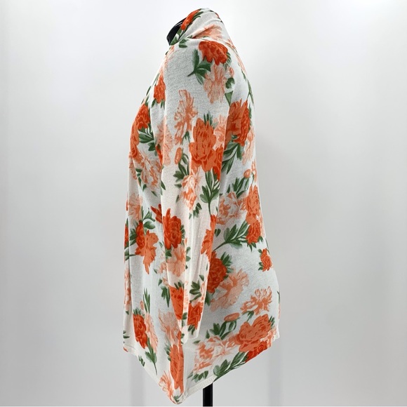 H&M Orange Floral 3/4 Sleeve Open Front Lightweight Knit Cardigan, Large - Picture 4 of 16